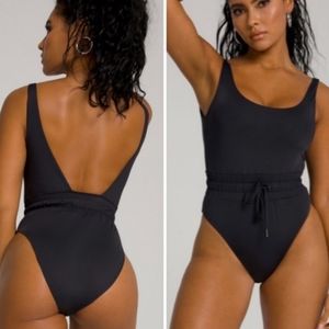 GOOD AMERICAN Waist Framer One Piece Swimsuit Cinch Waist Drawstring High Thigh